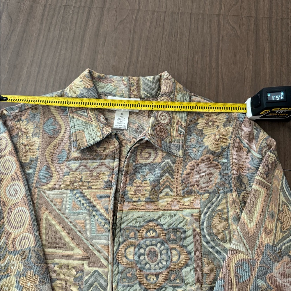Susan Graver Womens Medium Tapestry Zip Front Jacket Multicolor Floral Geometric - Picture 9 of 13